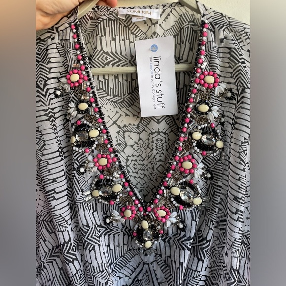 YUMI KIM|| Bejeweled kaftan coverup with a Aztec design detail Size X/S - Picture 9 of 10